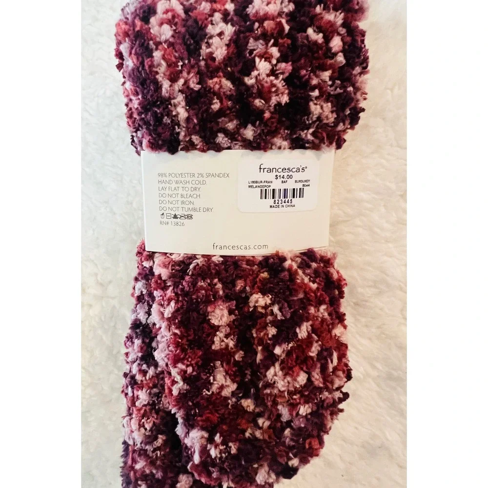 Francescas Womens Fuzzy Popcorn Knit Socks Burgundy Pink Melange NWT
